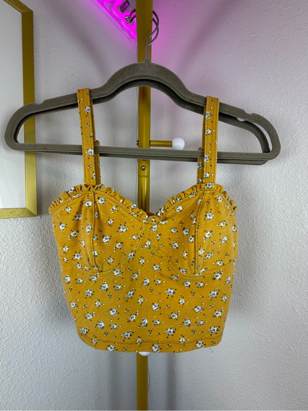 Abercrombie & Fitch Yellow Floral Sweetheart Crop Top